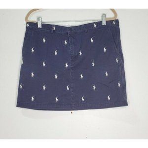 Ralph Lauren Sport Size 14 Navy Blue White Embroidered Pony Skirt Preppy Cotton